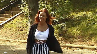 A European Teen Redhead Pleasures Herself Outside And Gives A Blowjob