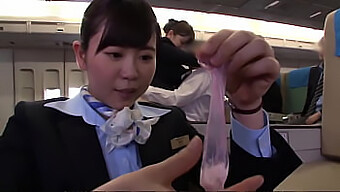 Public Pleasure: Japanese Air Hostess In Nude And Handjob Action