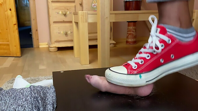 German Wife Experiences Intense Orgasm From Ball Crushing In Converse Sneakers