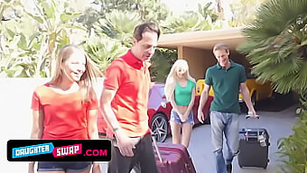 Elsa Jean And Liza Rowe, Two Pretty Teen Stepdaughters, Get Traded By Their Hot Dads