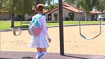 Outdoor Solo Play Of Young Redhead Dolly Little