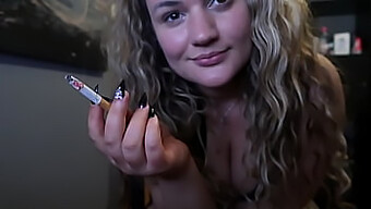 Hot Blonde In Tiny Dress And Smoking, Talking About Things You Want To Know